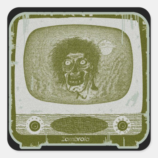 Sticker Carré Zombie à la télévision (Devant)