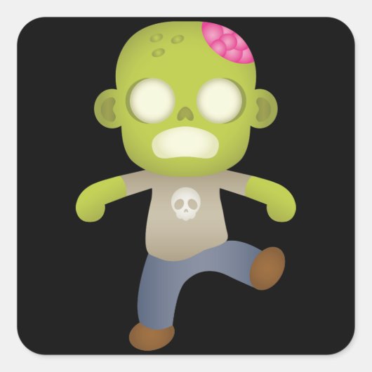 Sticker Carré Zombie de dessin animé mignon (Devant)