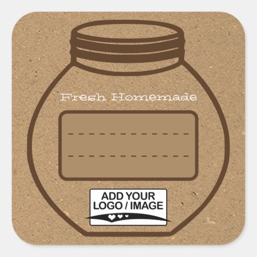 Sticker Carré Zone de texte vide Papier Kraft Brown Jam Jar Logo (Devant)