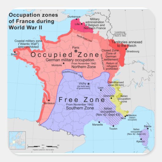 Sticker Carré Zones d'occupation de la France pendant la Seconde (Devant)