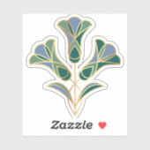 Sticker Carreau floral Art Déco. Vert, bleu et or (Feuille)