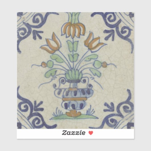 Sticker Carrelage Delft Antique Pot de Fleur Céramique (Feuille)