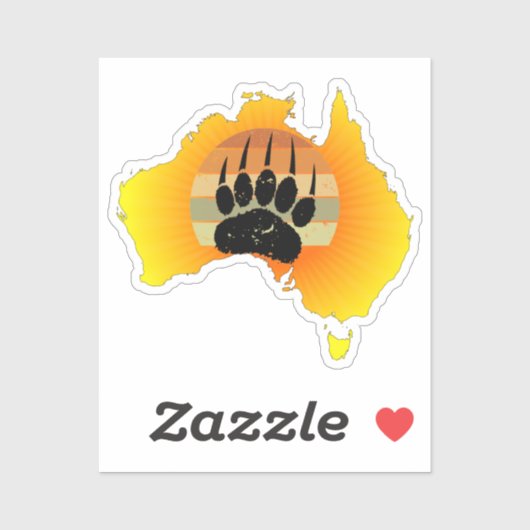 Sticker Carte Australie Sunny Ours Avec Sunset Rétro (Feuille)