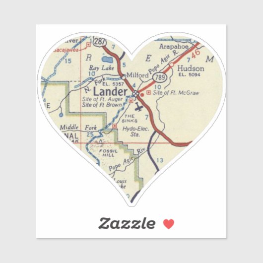 Sticker Carte classique Lander WY (Feuille)