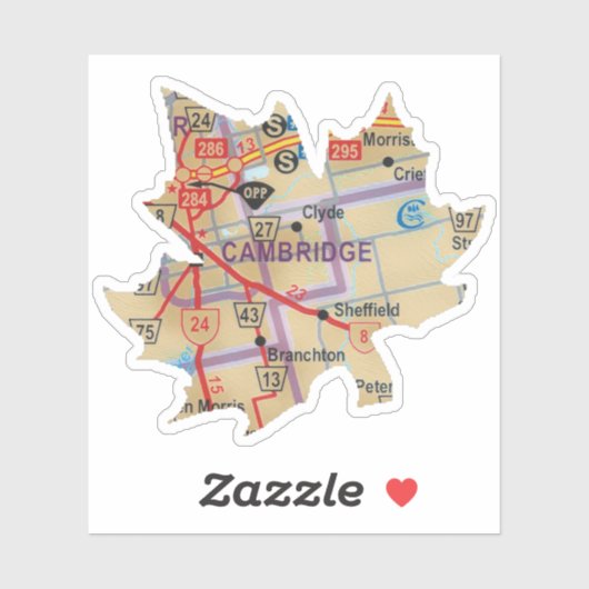Sticker Carte de Cambridge Ontario (Feuille)