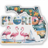 Sticker Carte de Floride aux flamants roses tropicaux  (Devant)