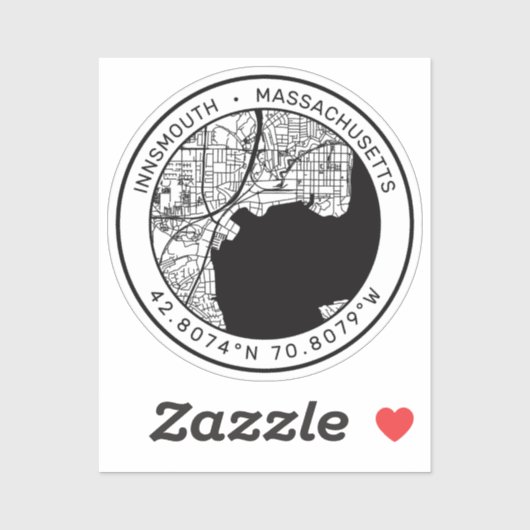 Sticker Carte de la ville d'Innsmouth Lovecraft (Feuille)