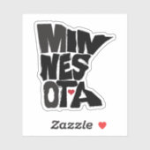 Sticker Carte de l'état du Minnesota Typographie avec coeu (Feuille)
