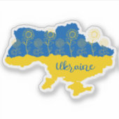 Sticker Carte de l'Ukraine avec tournesol et drapeau ukrai (Devant)