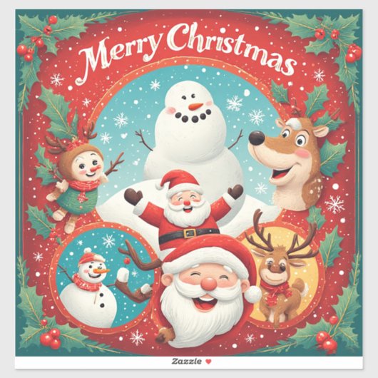 Sticker Carte de Noël festive joyeuse (Feuille)