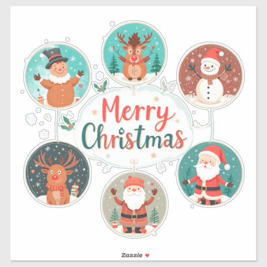 Sticker Carte de Noël festive joyeuse (Feuille)
