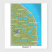 Sticker Carte de Norfolk Broads Angleterre. (Feuille)