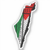 Sticker Carte de Palestine avec drapeau et Motif Keffiyeg (Recto)