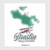 Sticker carte de Praslin Seychelles (Feuille)