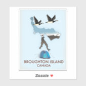 Sticker carte de voyage de l'île Broughton Canada (Feuille)