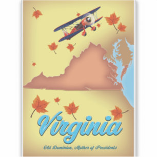 Sticker carte de voyage rétro de l'État de Virginie