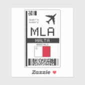 Sticker Carte d'embarquement MLA Malte - Aéroport (Feuille)