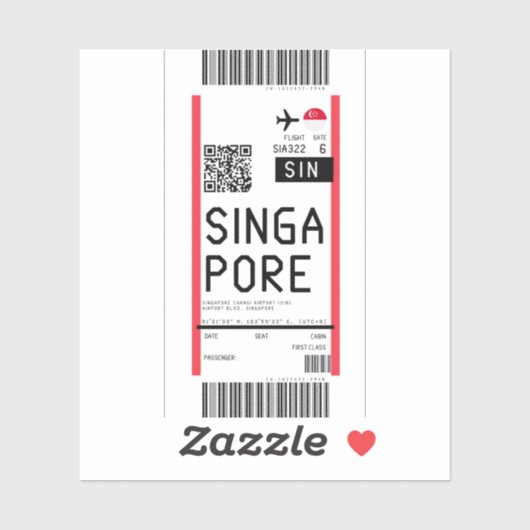 Sticker Carte d'embarquement pour Singapour (SIN) (Feuille)