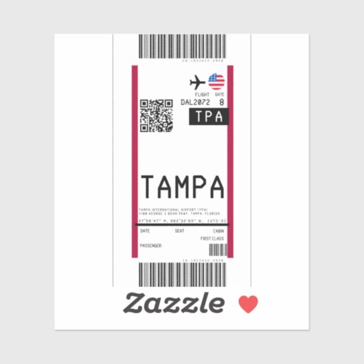 Sticker Carte d'embarquement pour Tampa (TPA) (Feuille)