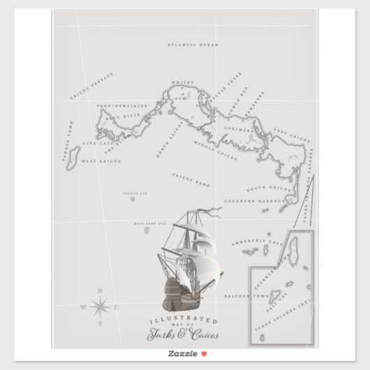 Sticker Carte des îles Turques et Caïques (Feuille)
