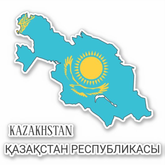 Sticker Carte du drapeau du Kazakhstan Patriotique (Devant)