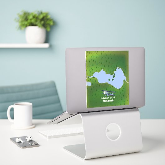 Sticker Carte du lac Lyngby Danemark (Ordinateur portable sur le bureau)