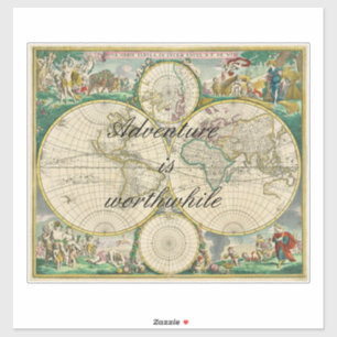 Sticker carte du monde ancien voyage vacances aventure cit