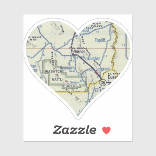 Sticker Carte du rétro Heart Vernon Utah (Feuille)