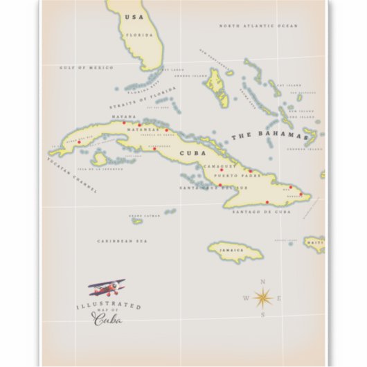 Sticker Carte illustrée de Cuba (Devant)