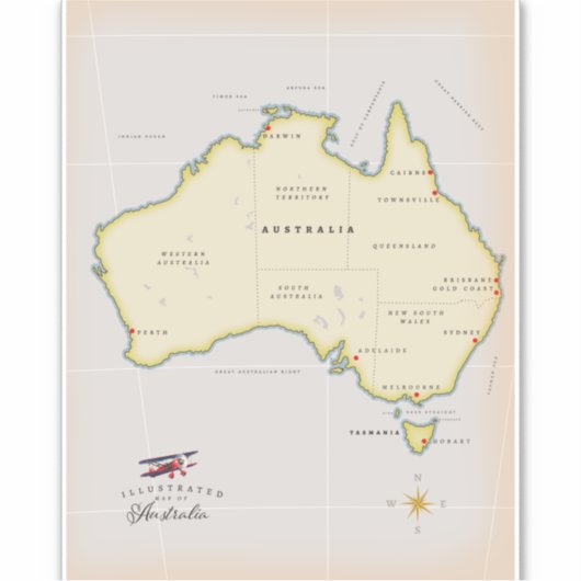 Sticker Carte illustrée de l'Australie (Devant)