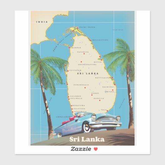 Sticker Carte illustrée de Sri Lanka (Feuille)