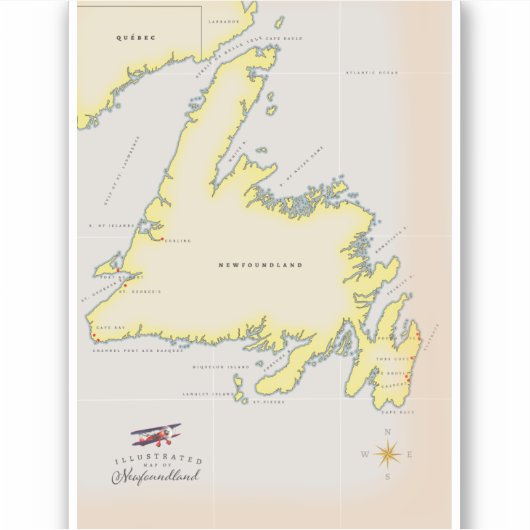 Sticker Carte illustrée de Terre-Neuve. (Devant)