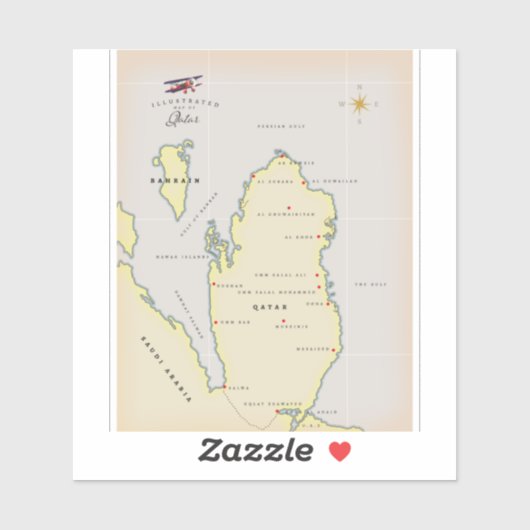 Sticker Carte illustrée du Qatar (Feuille)
