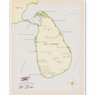Sticker Carte illustrée du Sri Lanka