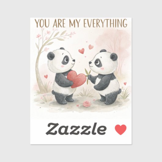 Sticker Carte Panda romantique (Feuille)