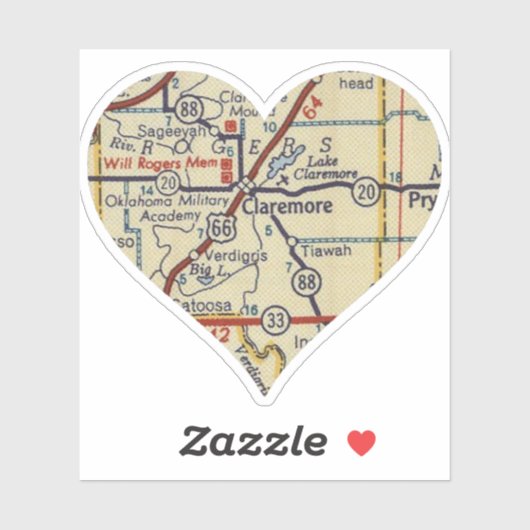 Sticker Carte rétro Claremore OK (Feuille)