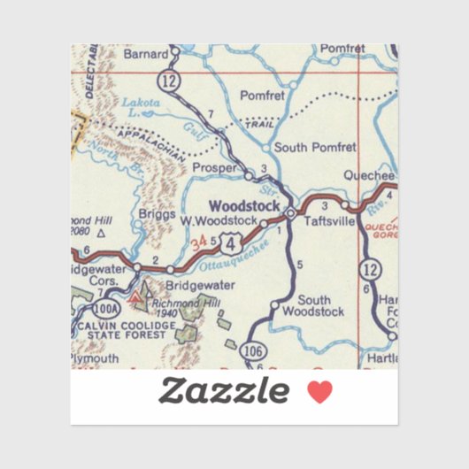 Sticker Carte Retro Woodstock Vermont (Feuille)
