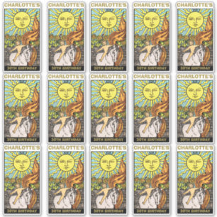 Sticker Carte Sun Tarot 15 x 30e anniversaire Nom et photo