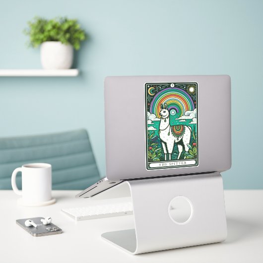 Sticker Carte Tarot Llama Spitter (Ordinateur portable sur le bureau)