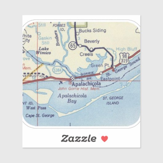 Sticker Carte Vintage Apalachicola FL (Feuille)