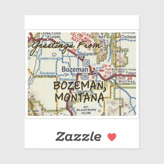 Sticker Carte Vintage Bozeman MT (Feuille)