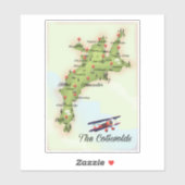 Sticker Carte Vintage Cotswolds (Feuille)