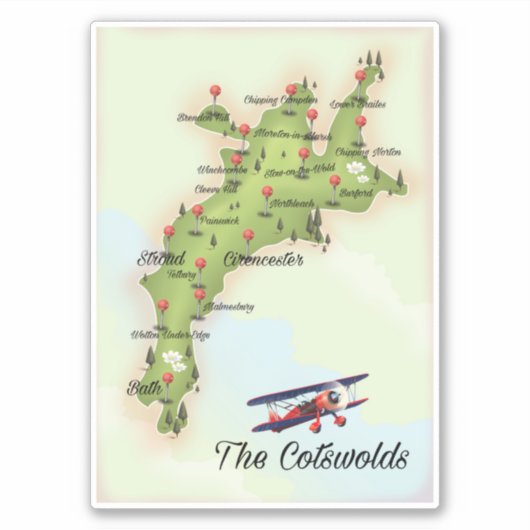 Sticker Carte Vintage Cotswolds (Devant)