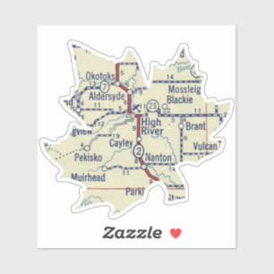 Sticker Carte Vintage de High River Alberta