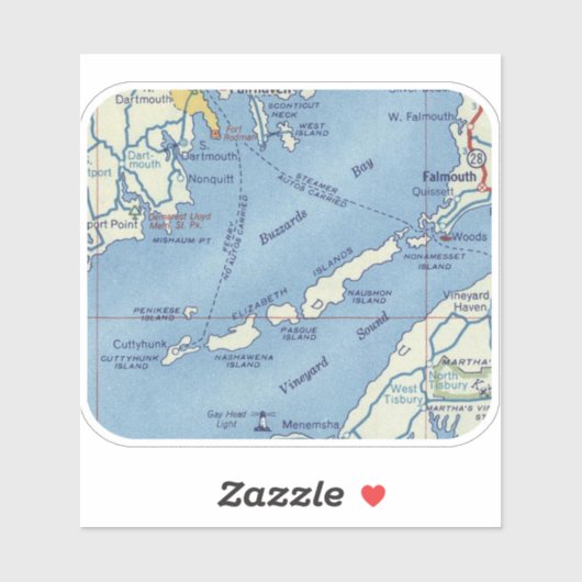 Sticker Carte Vintage de la baie Buzzards (Feuille)