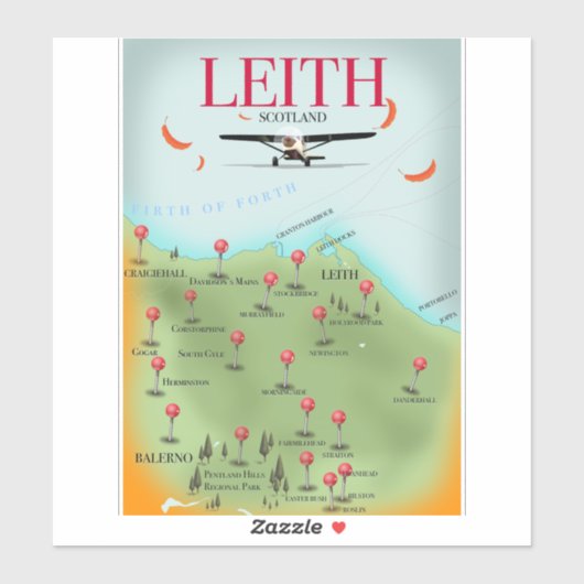 Sticker Carte vintage de Leith Écosse (Feuille)