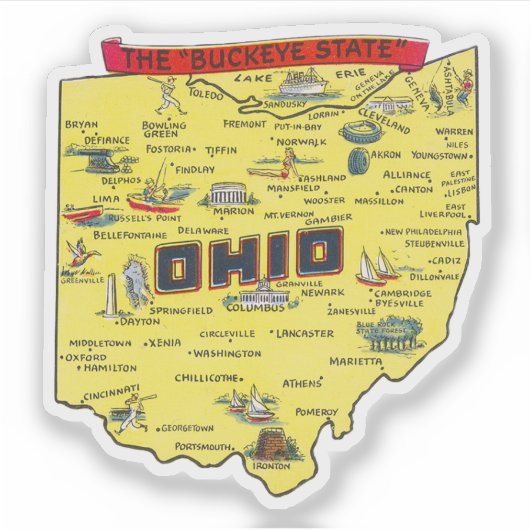 Sticker Carte vintage de l'Ohio The Buckeye State (Devant)