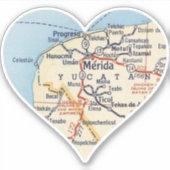 Sticker Carte Vintage de Merida Mexique (Devant)