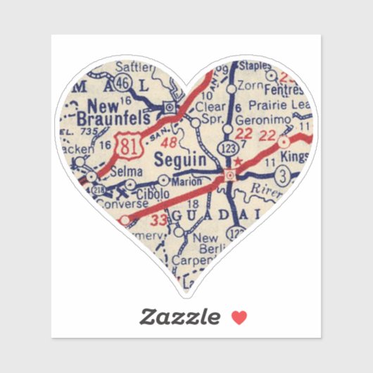 Sticker Carte Vintage de Seguin Texas (Feuille)