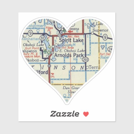 Sticker Carte Vintage de Spirit Lake IA (Feuille)